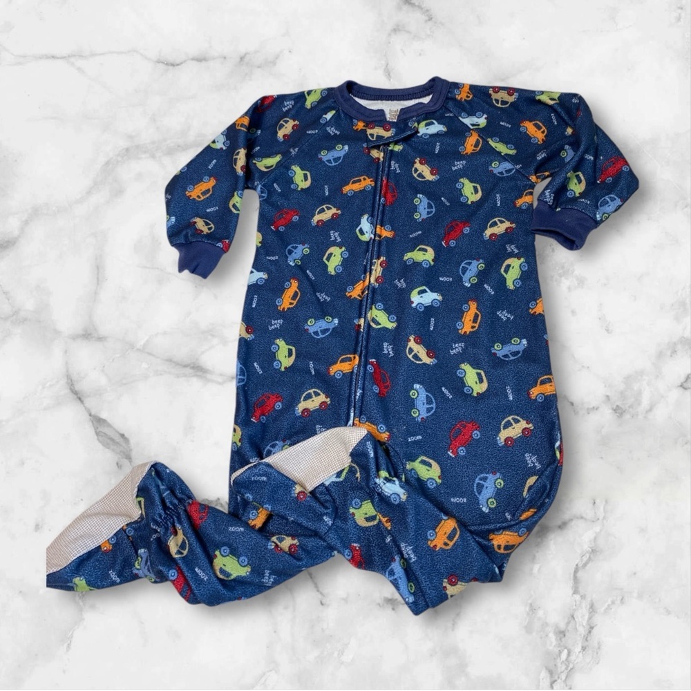 Just One Year toddler 18 month footed pajamas 100% polyester blue cars